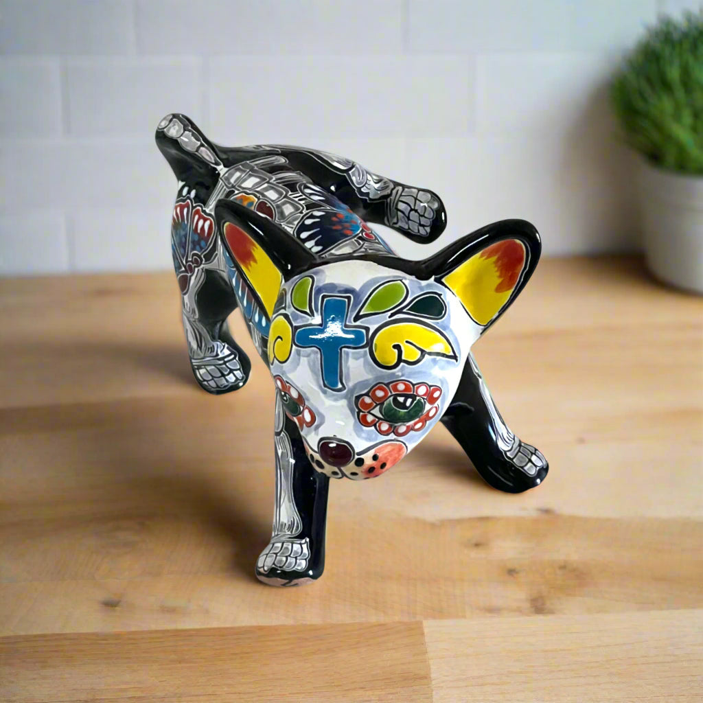 Talavera Peeing Chihuahua | Day of the Dead Mexican Figurine