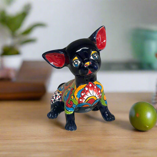 Talavera Chihuahua Statue | Sad Handmade Mexican Dog