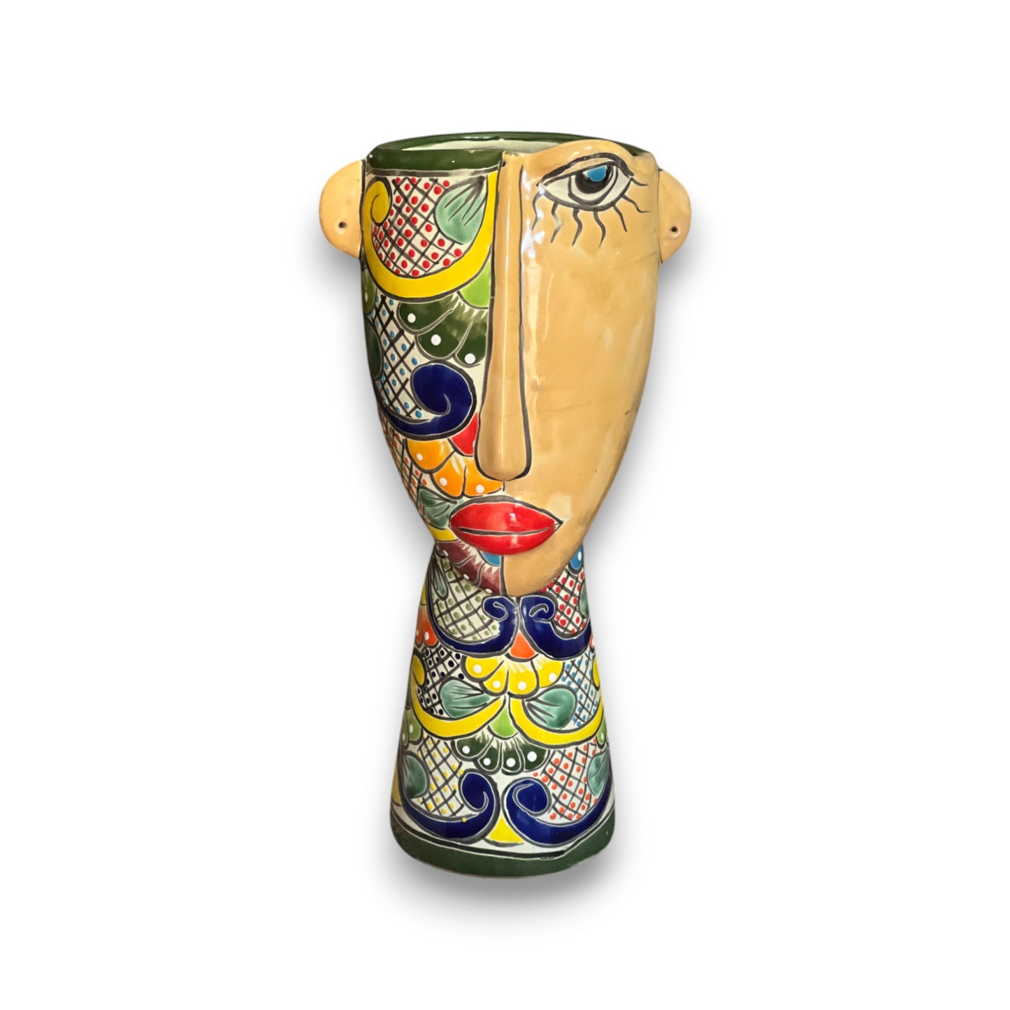Mexican Talavera Lady Planter | Hand-Painted Folk Art Picasso Style