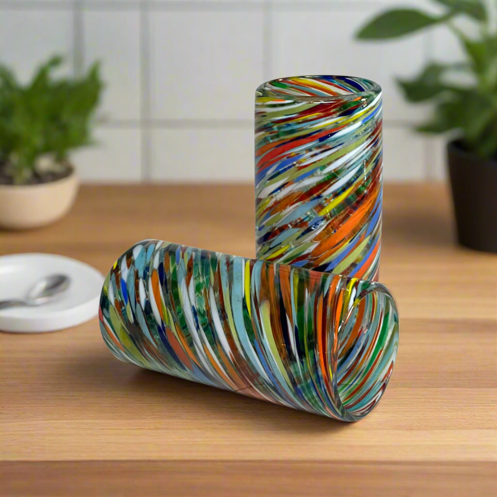 Colorful Hand-Blown Tumbler | Confetti Swirl Mexican Glass