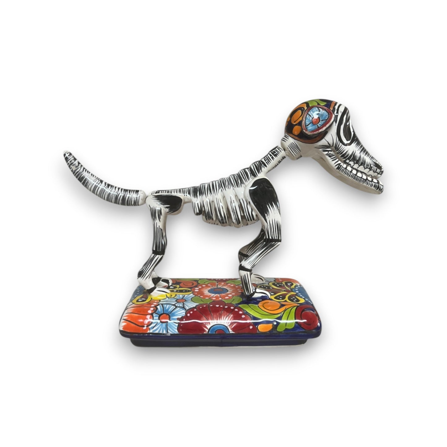 Colorful Talavera Skeleton Dog | Handmade Mexican Artistry