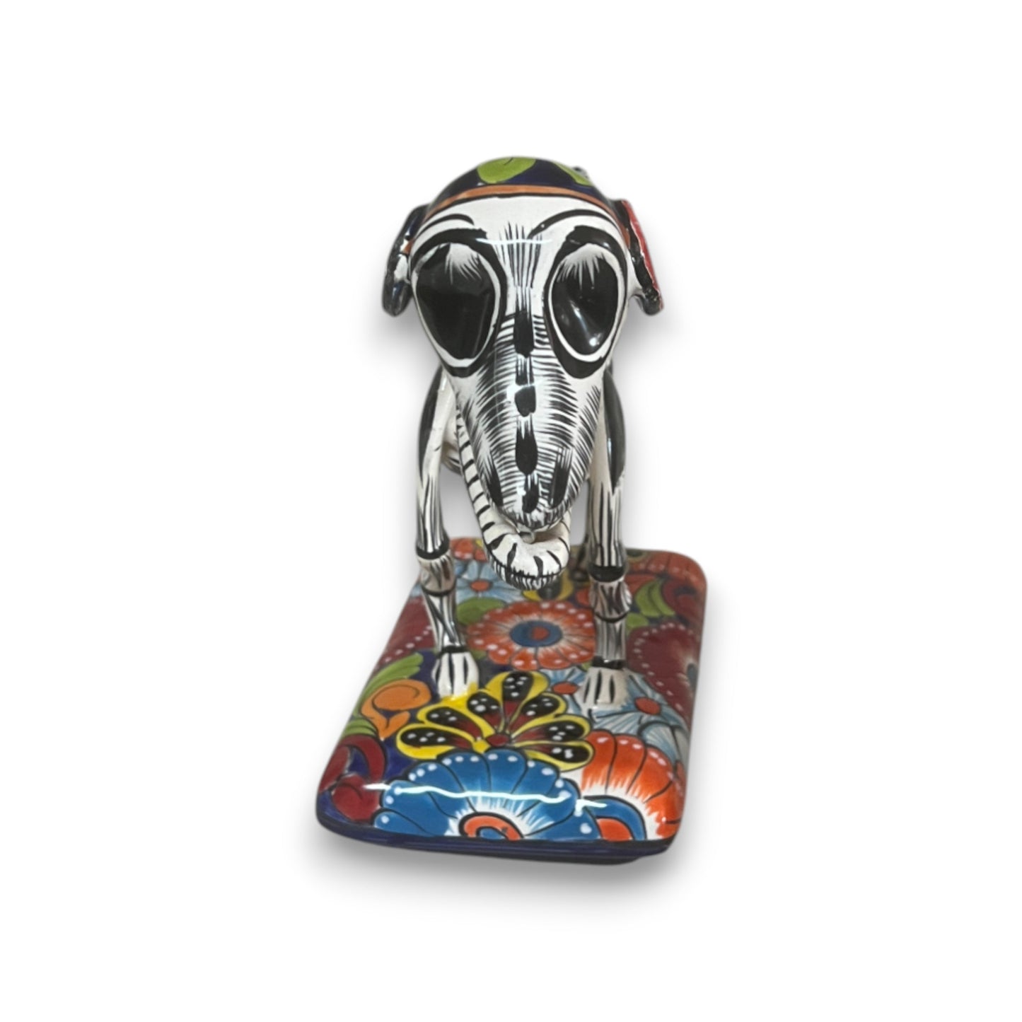 Colorful Talavera Skeleton Dog | Handmade Mexican Artistry