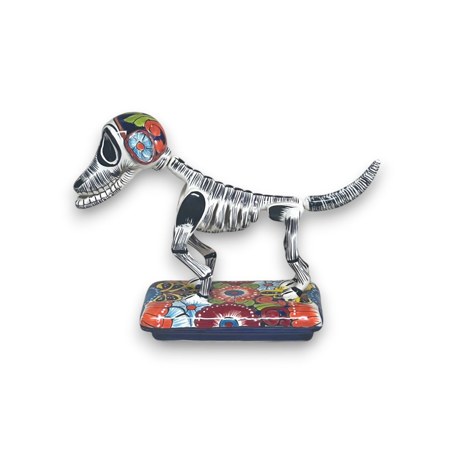 Colorful Talavera Skeleton Dog | Handmade Mexican Artistry
