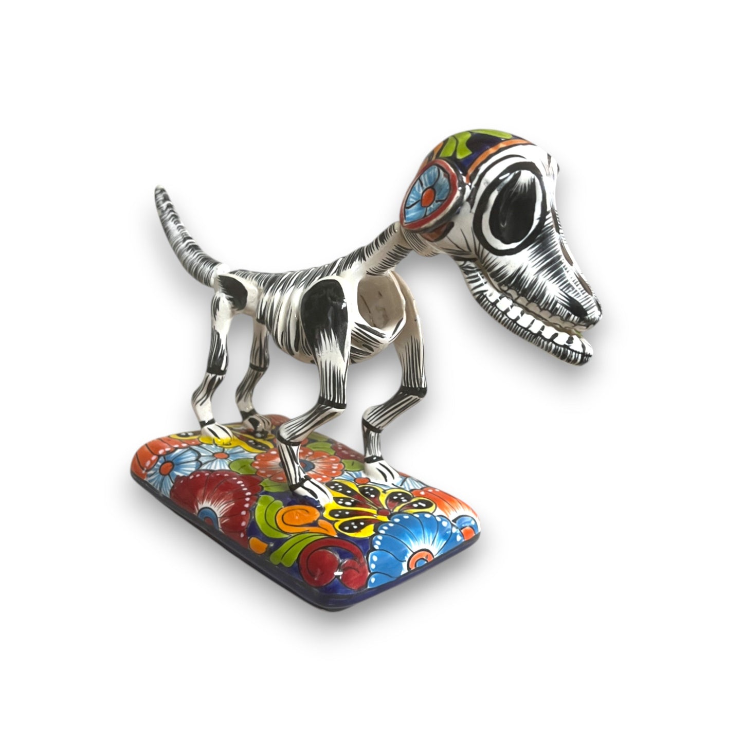 Colorful Talavera Skeleton Dog | Handmade Mexican Artistry