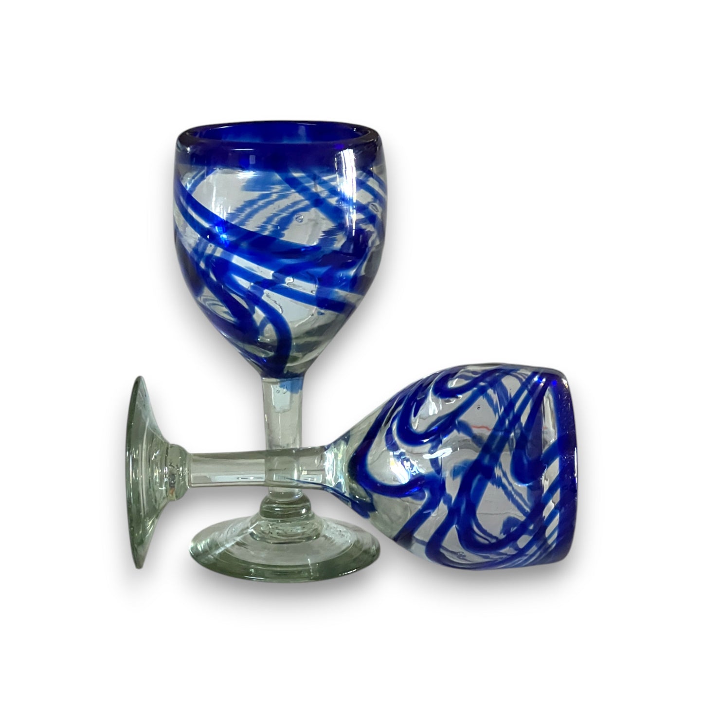 Hand-Blown Mexican Wine Glass | Cobalt Blue Swirl Goblet