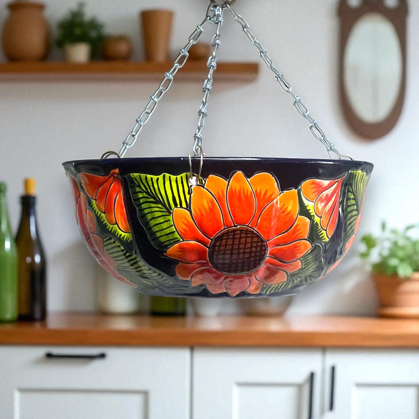 Vibrant Talavera Sunflower Hanging Planter | Artisan Pot