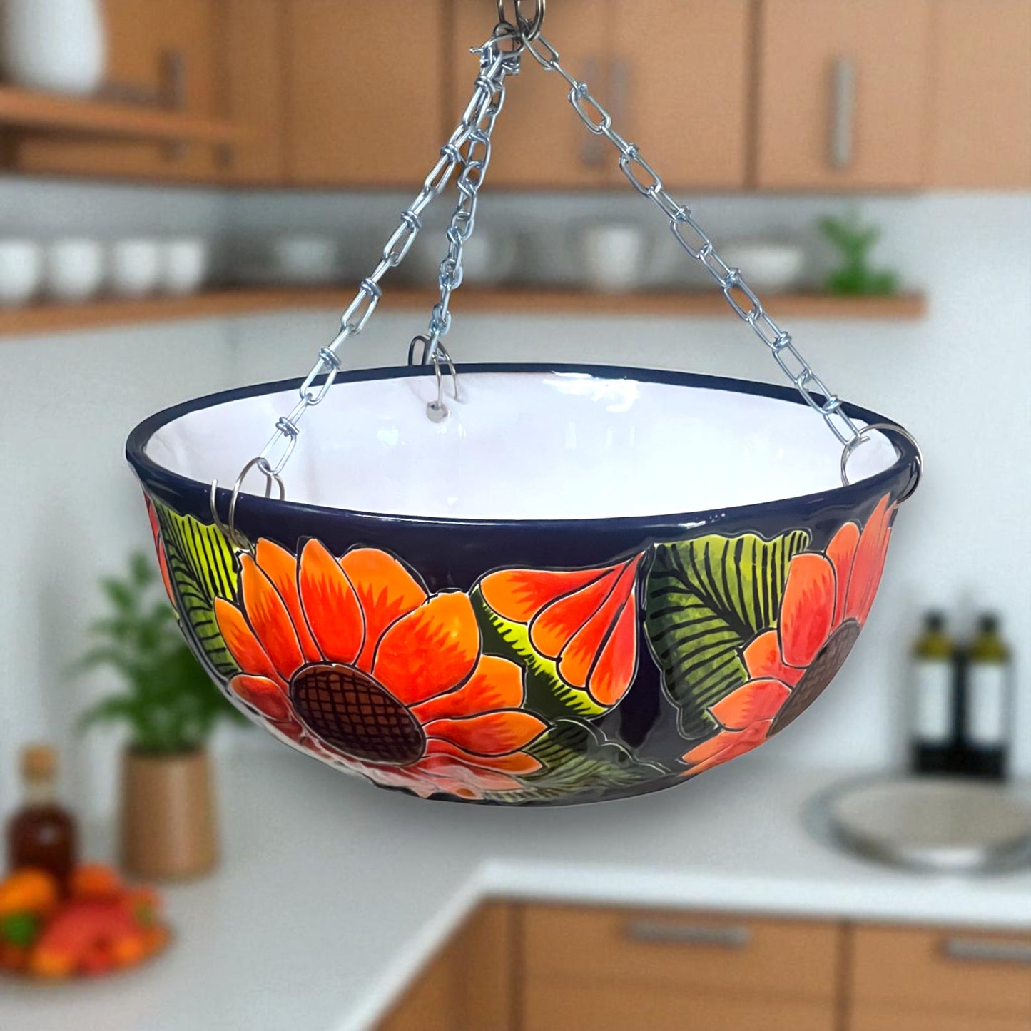 Vibrant Talavera Sunflower Hanging Planter | Artisan Pot