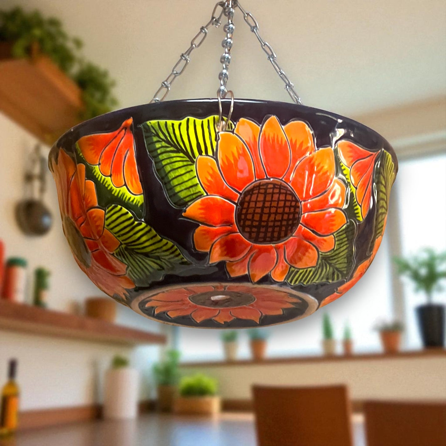 Vibrant Talavera Sunflower Hanging Planter | Artisan Pot