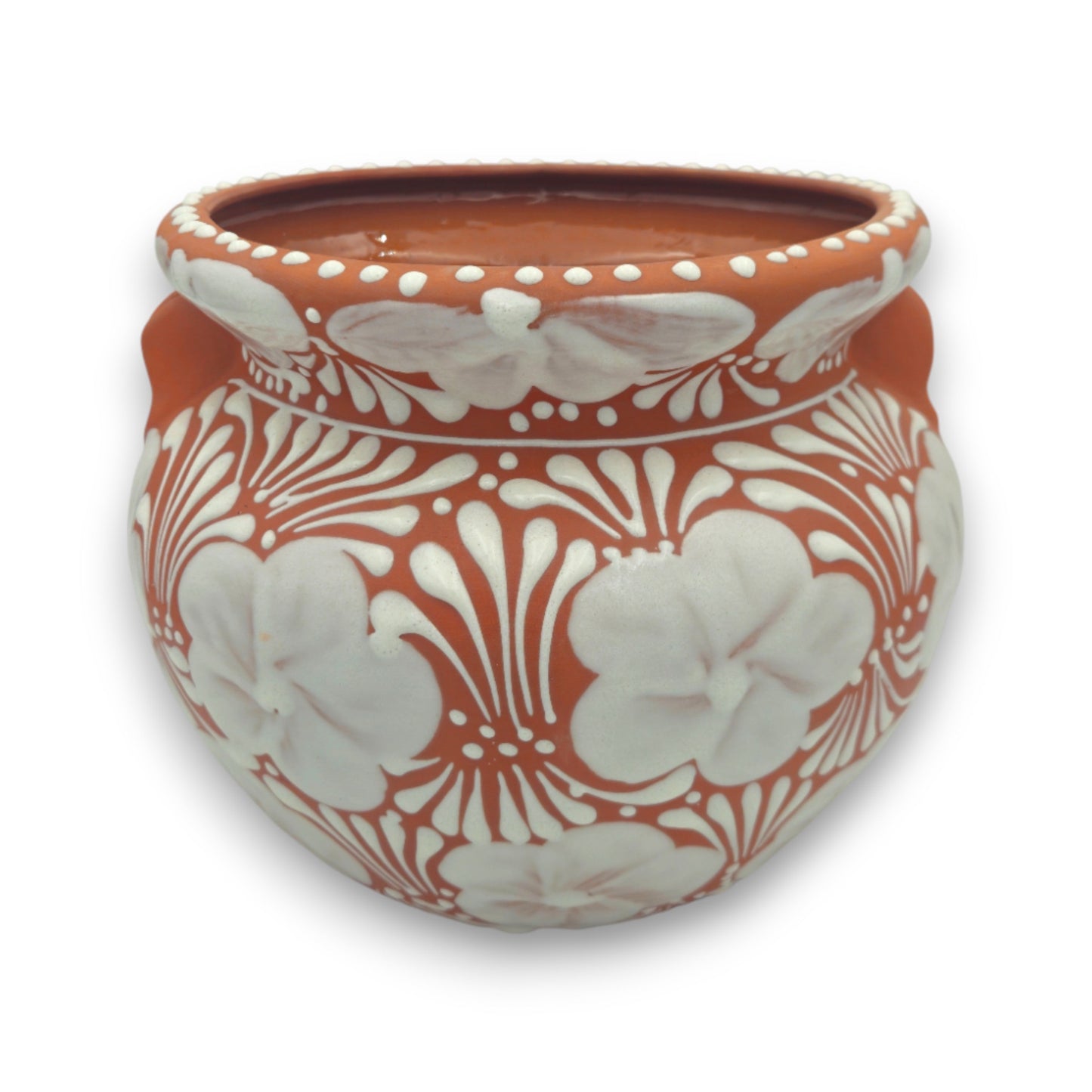 Handcrafted Talavera Flower Pot | Terracotta & White Design