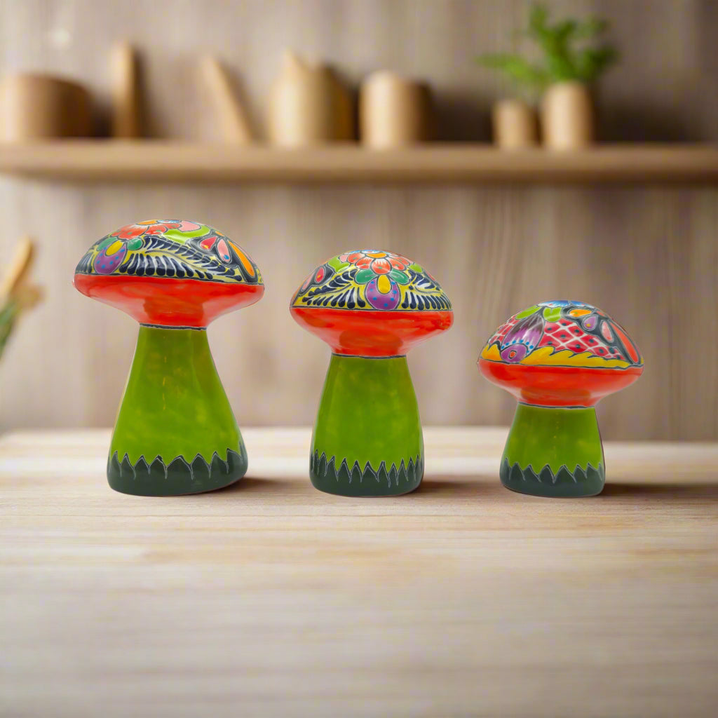 Talavera Mushroom Set | Vibrant Hand-Painted Mexican Decor