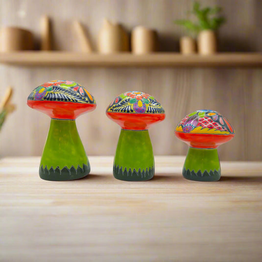 Talavera Mushroom Set | Vibrant Hand-Painted Mexican Decor