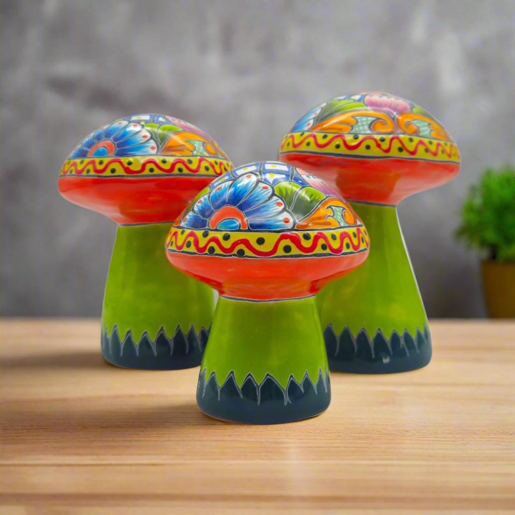 Talavera Mushroom Set | Vibrant Hand-Painted Mexican Decor