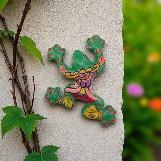 Hand-Painted Talavera Frog | Mexican Wall Art Figurine
