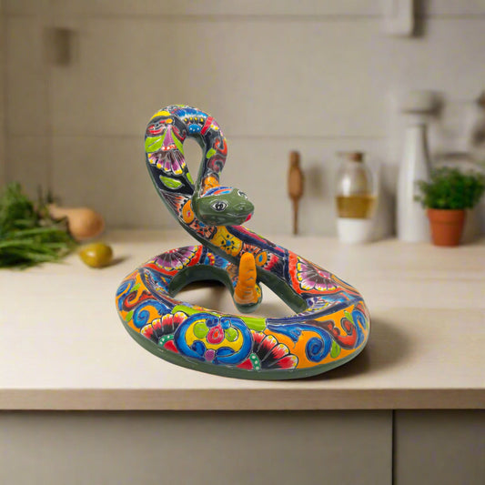 Colorful Talavera Snake Figurine | Handcrafted Mexican Art
