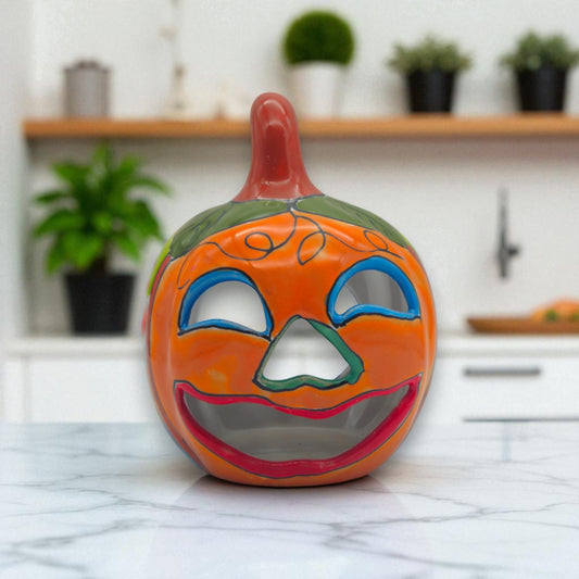 Handmade Talavera Pumpkin | Mexican Jack-O'-Lantern Decor