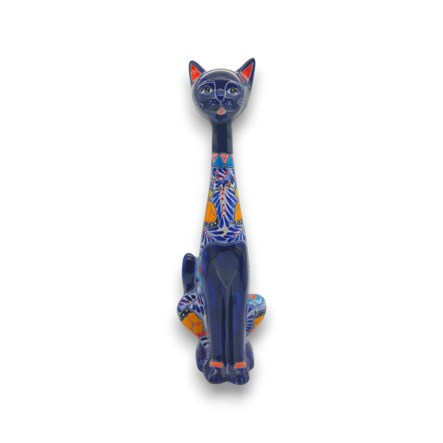 Colorful Talavera Cat Statue | Handcrafted Mexican Art