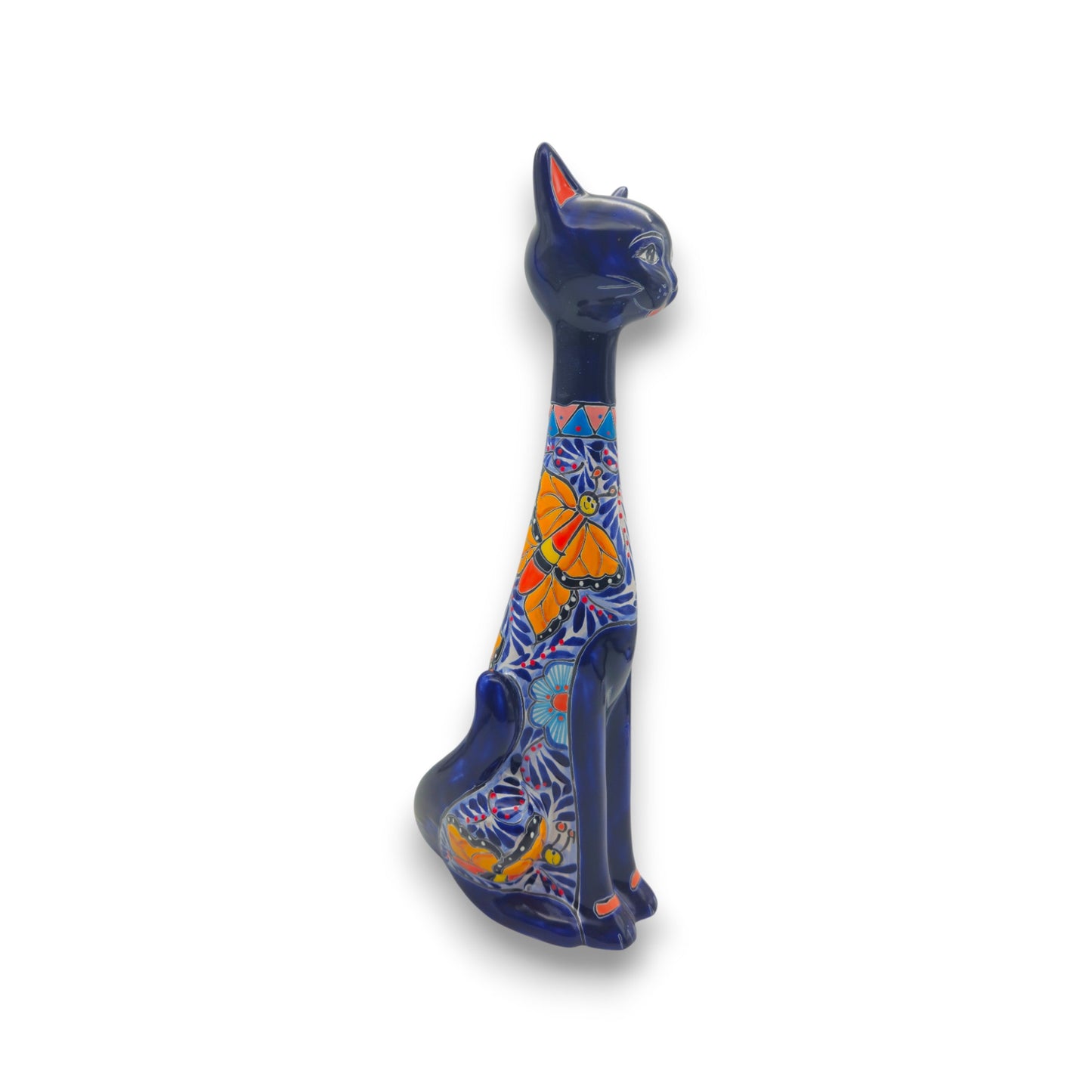 Colorful Talavera Cat Statue | Handcrafted Mexican Art