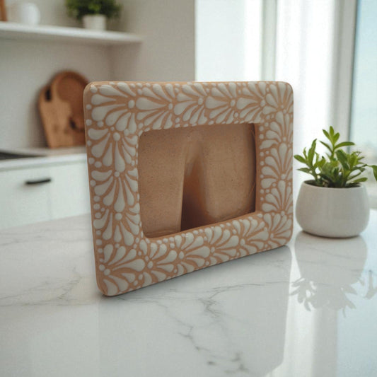 Handmade Talavera Photo Frame | Terracotta & White Design