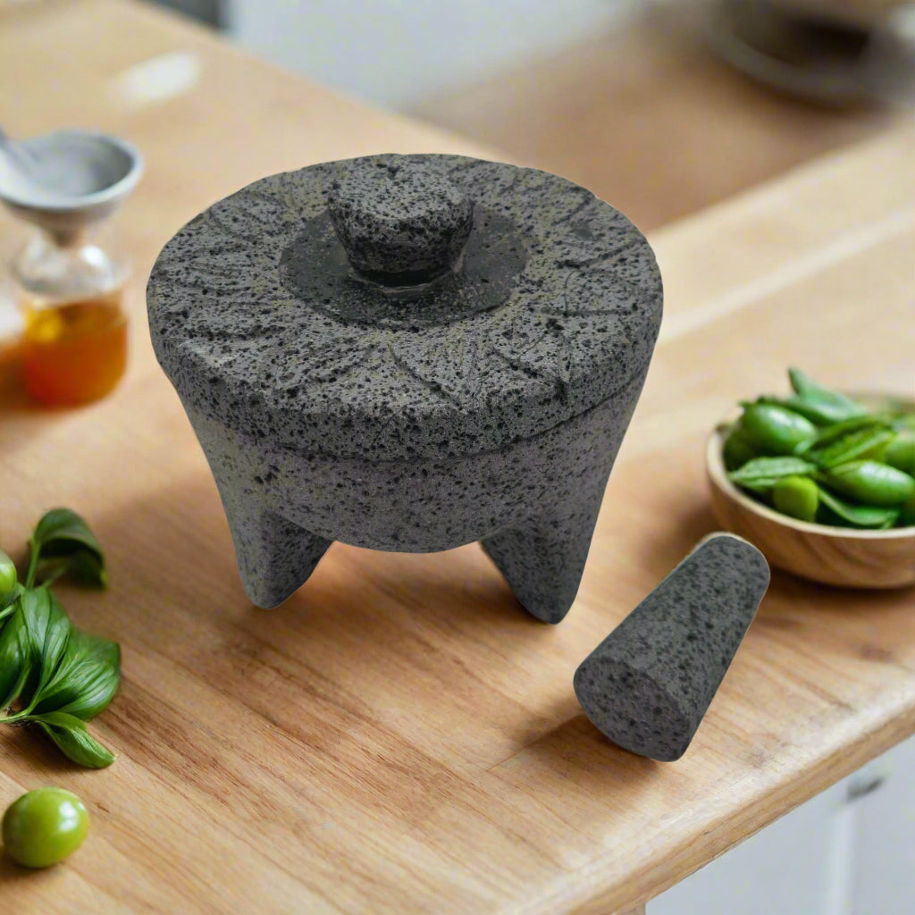 Sunflower Lid Volcanic Molcajete | Mexican Mortar & Pestle