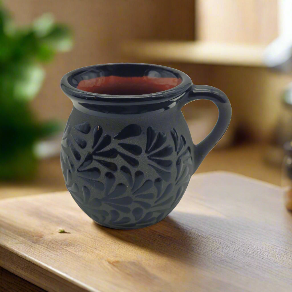 Black Talavera Jarrito Mug | Handmade Mexican Clay Coffee Cup