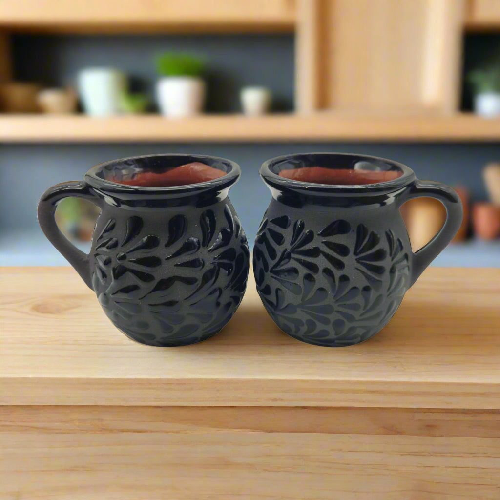 Black Talavera Jarrito Mug | Handmade Mexican Clay Coffee Cup