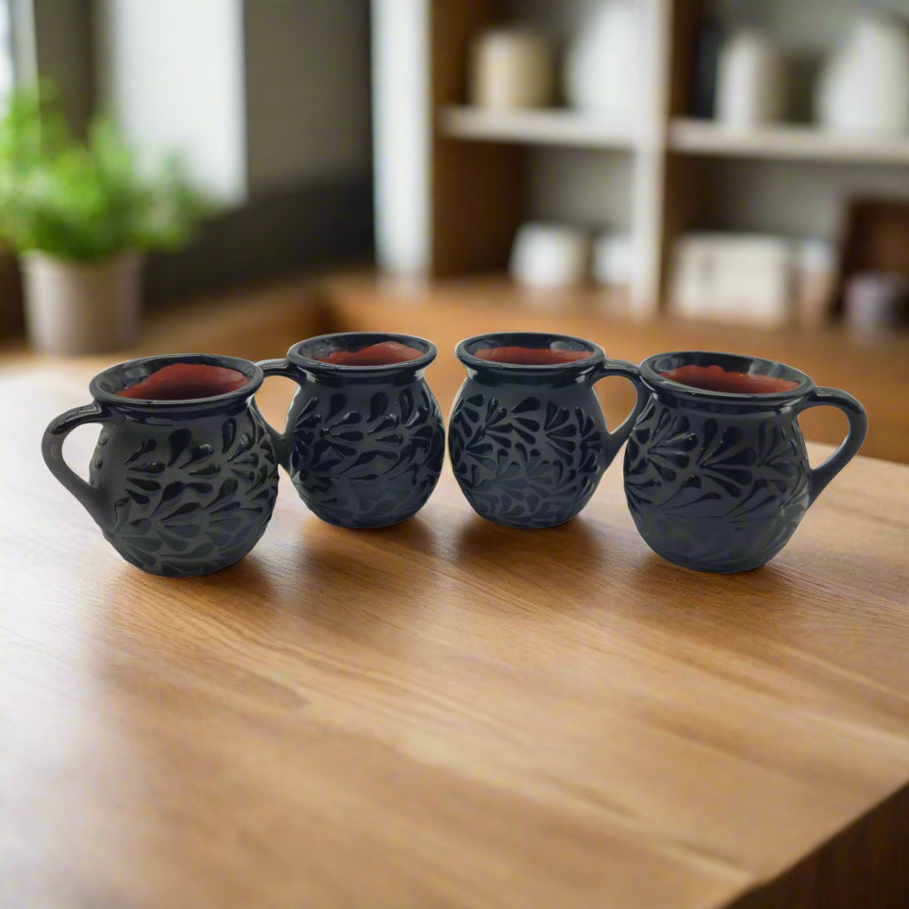Black Talavera Jarrito Mug | Handmade Mexican Clay Coffee Cup