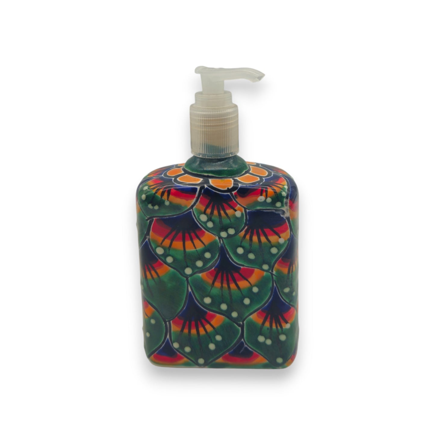 Peacock Feather Talavera Soap Dispenser | Hand-Painted Ceramic
