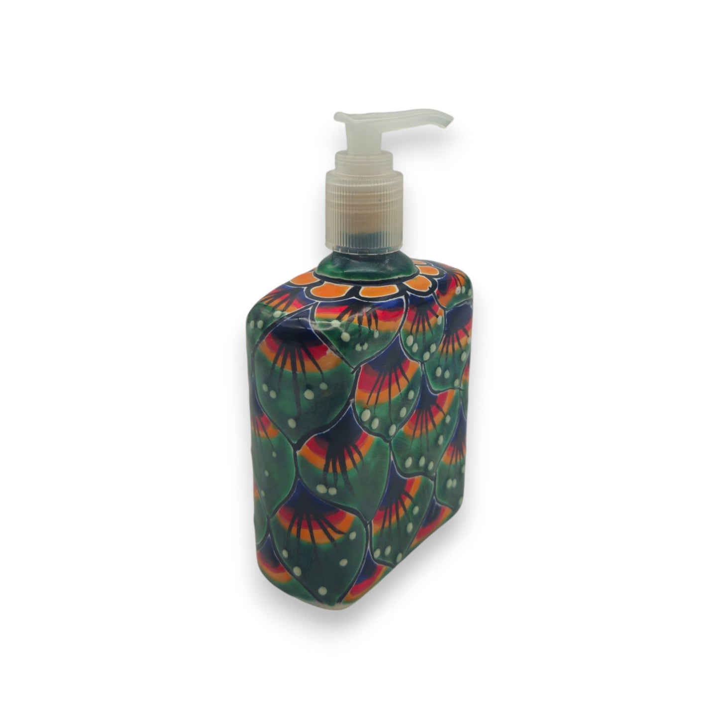 Peacock Feather Talavera Soap Dispenser | Hand-Painted Ceramic