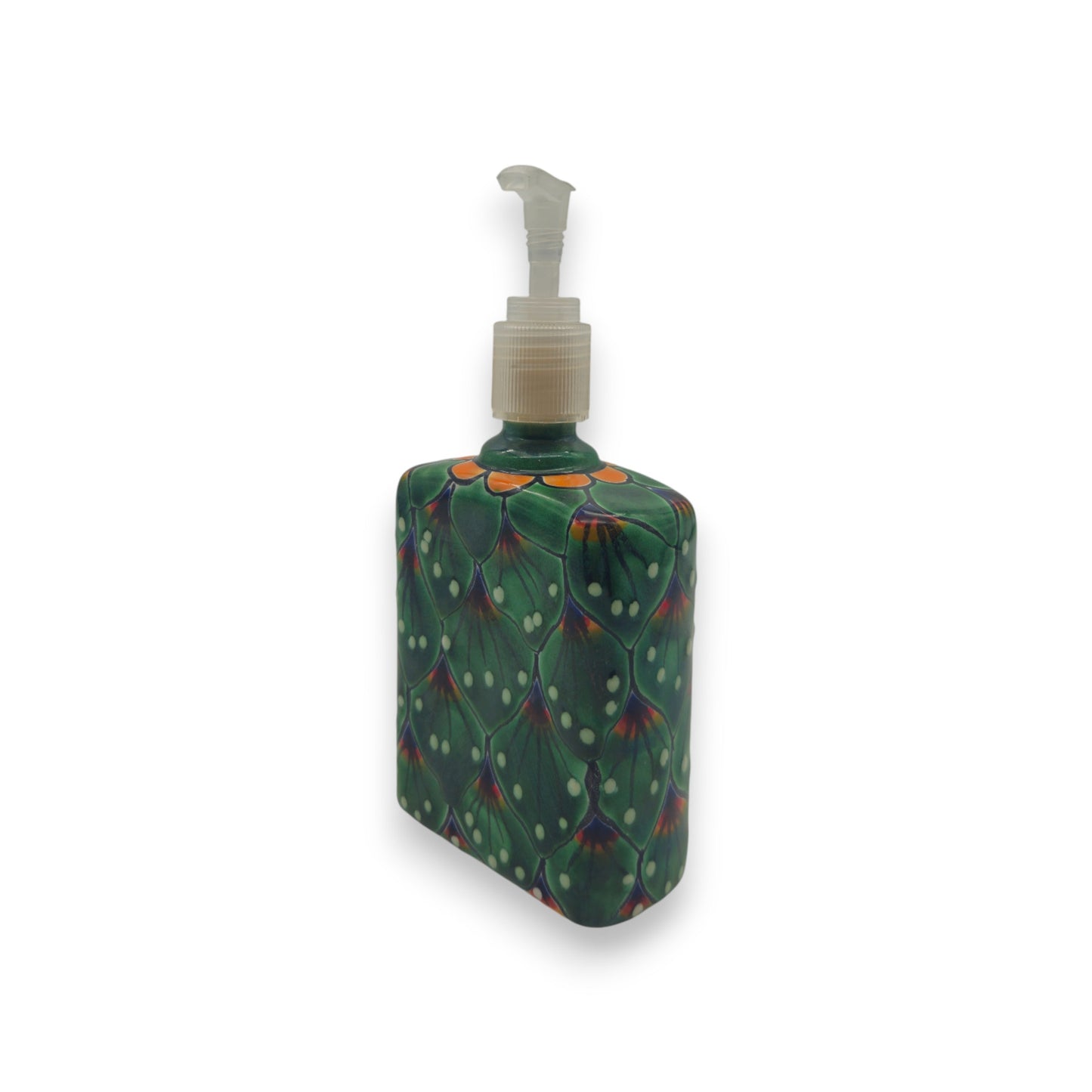 Peacock Feather Talavera Soap Dispenser | Hand-Painted Ceramic