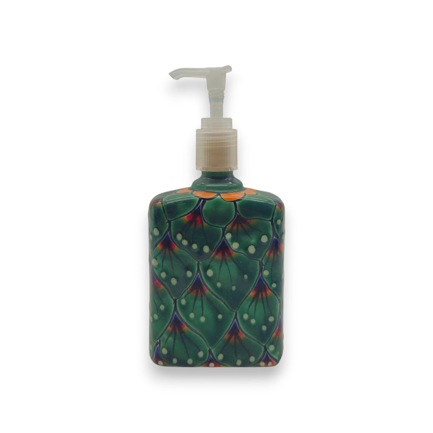 Peacock Feather Talavera Soap Dispenser | Hand-Painted Ceramic