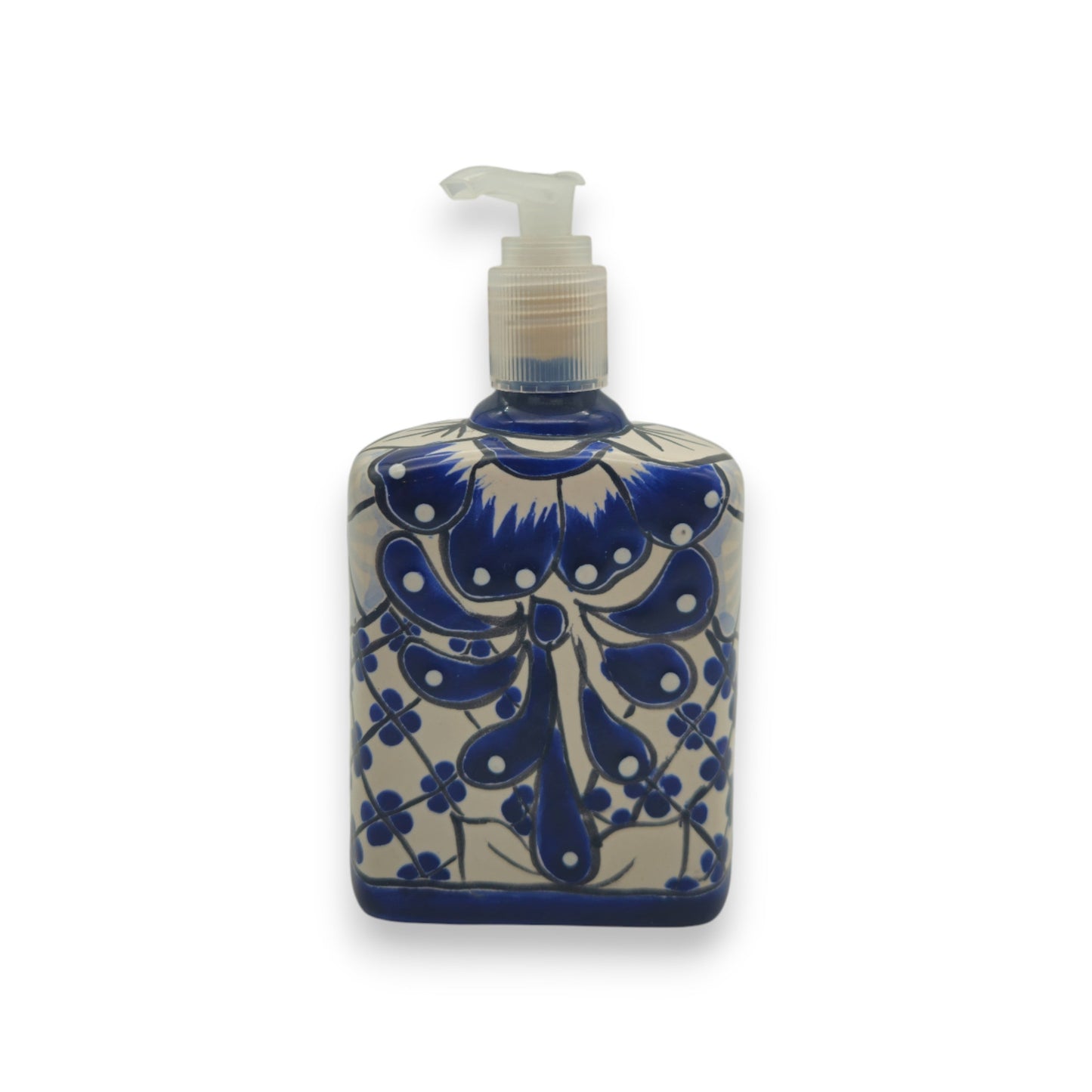 Hand-Painted Blue Talavera Soap Dispenser | Floral Ceramic Decor