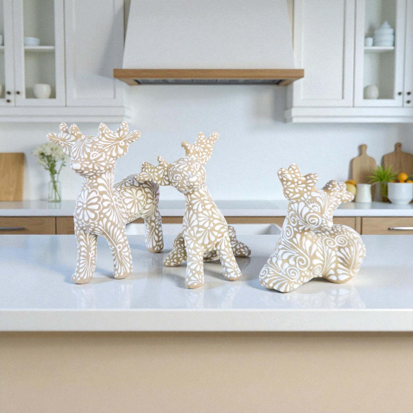 Talavera Reindeer Trio | Hand-Painted Christmas Relief Set