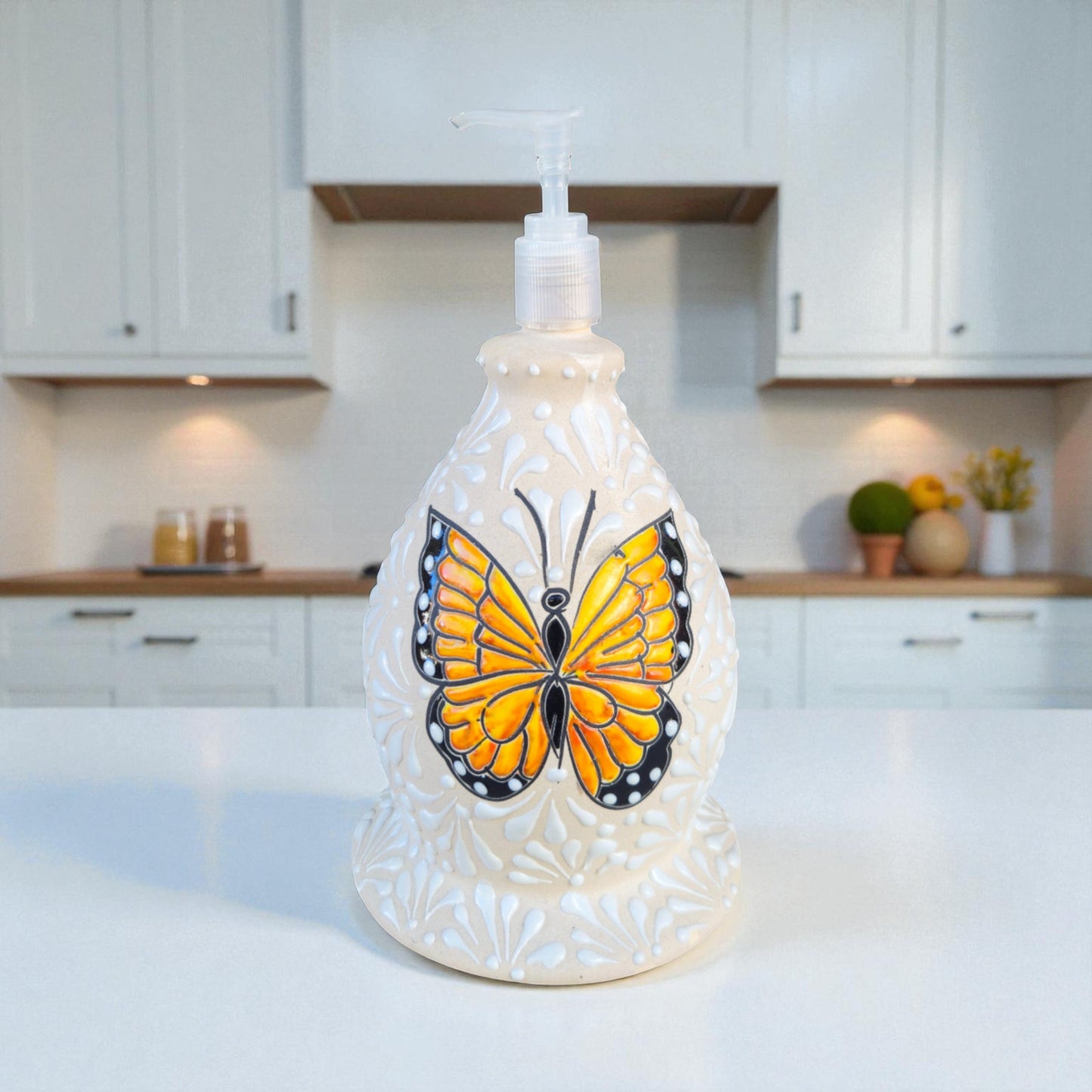 Talavera Butterfly Soap Dispenser | Hand-Painted Ceramic