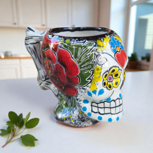 Colorful Talavera Skull Mug | Handcrafted Ceramic Coffee Cup
