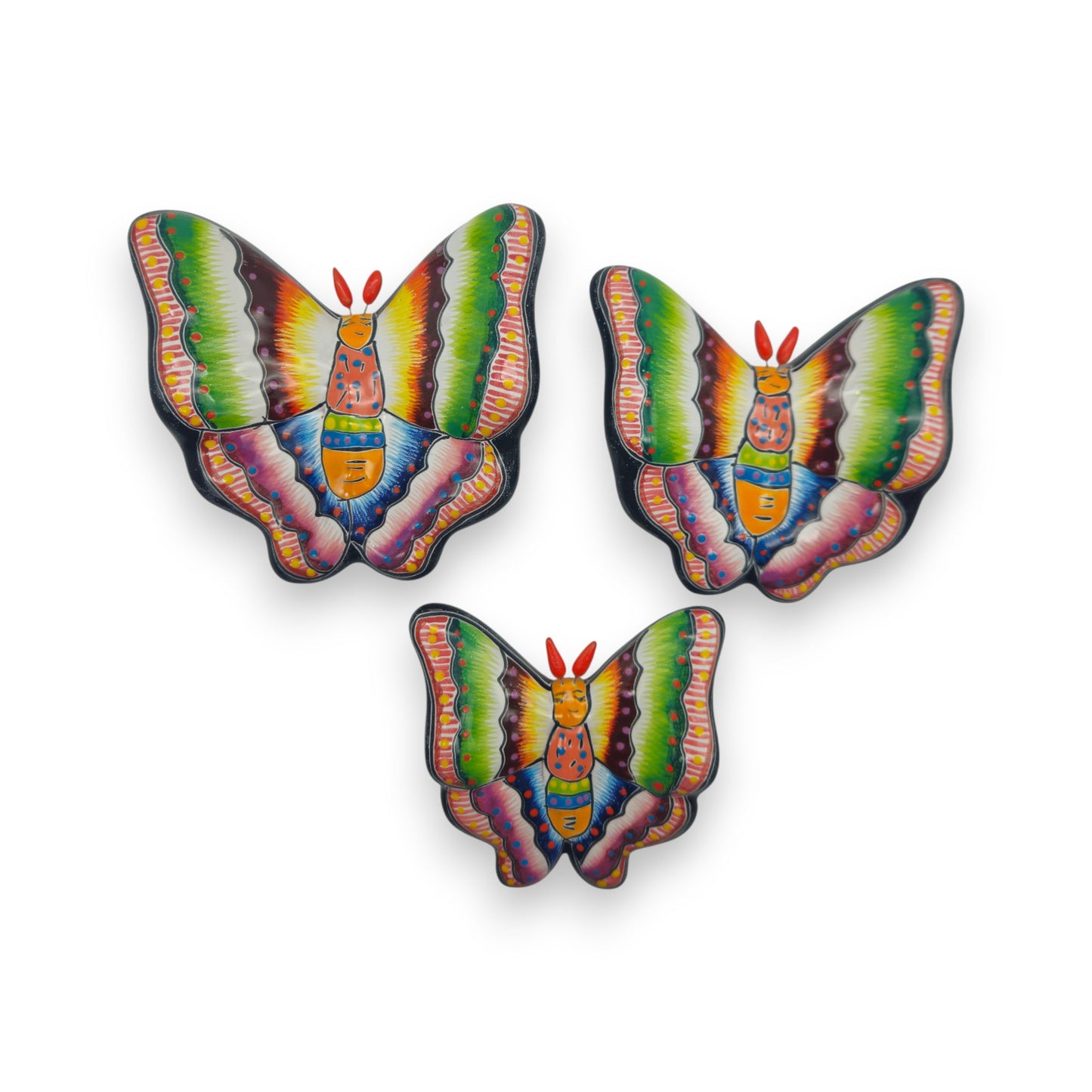 Colorful Talavera Butterfly Trio | Mexican Ceramic Wall Art