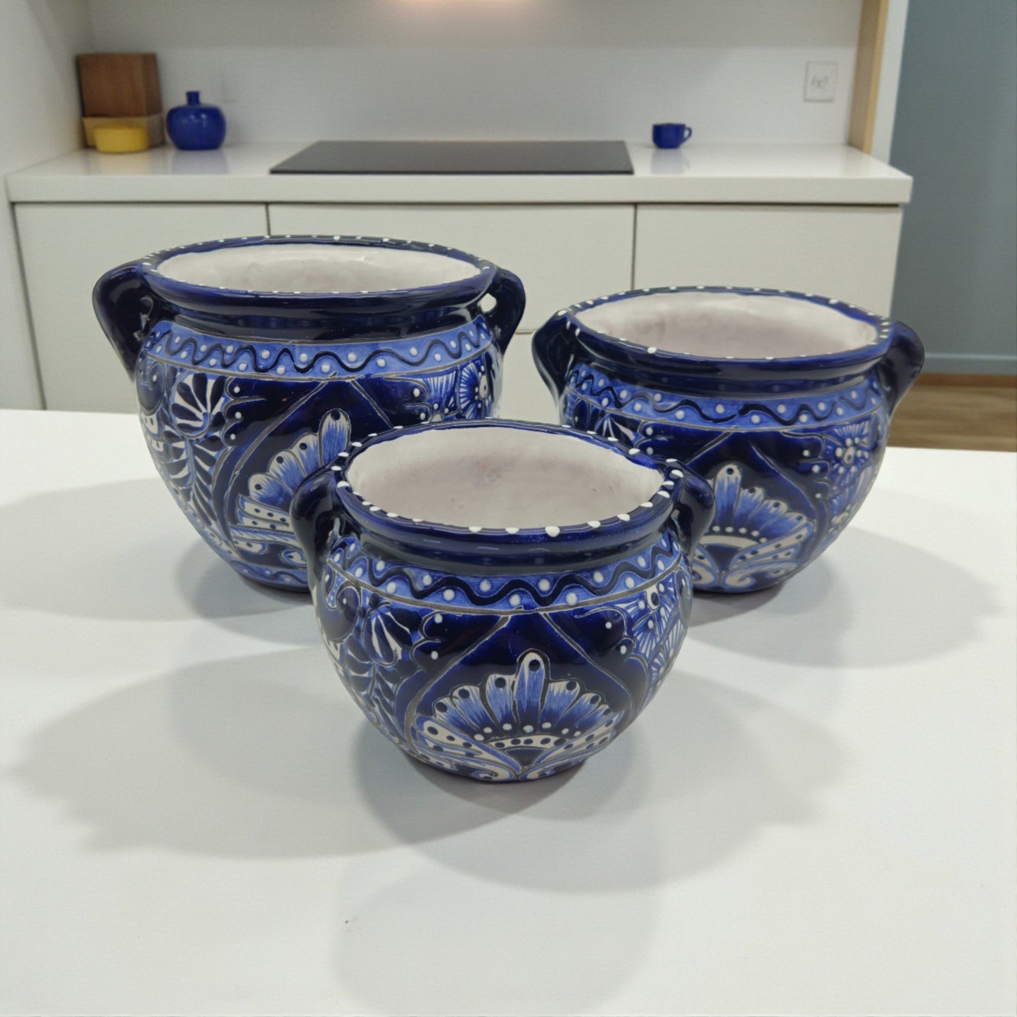 Blue & White Talavera Planter Trio | Hand-Painted Pot Set