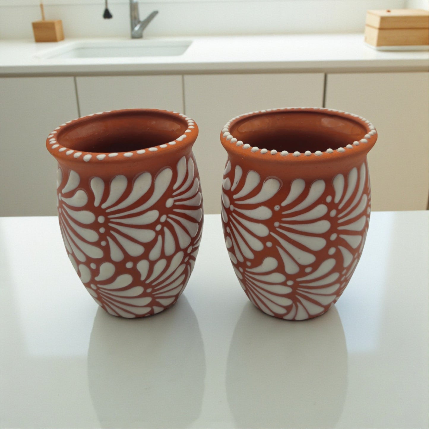 Terracotta Relief Cantarito | Handcrafted Mexican Pottery Cup