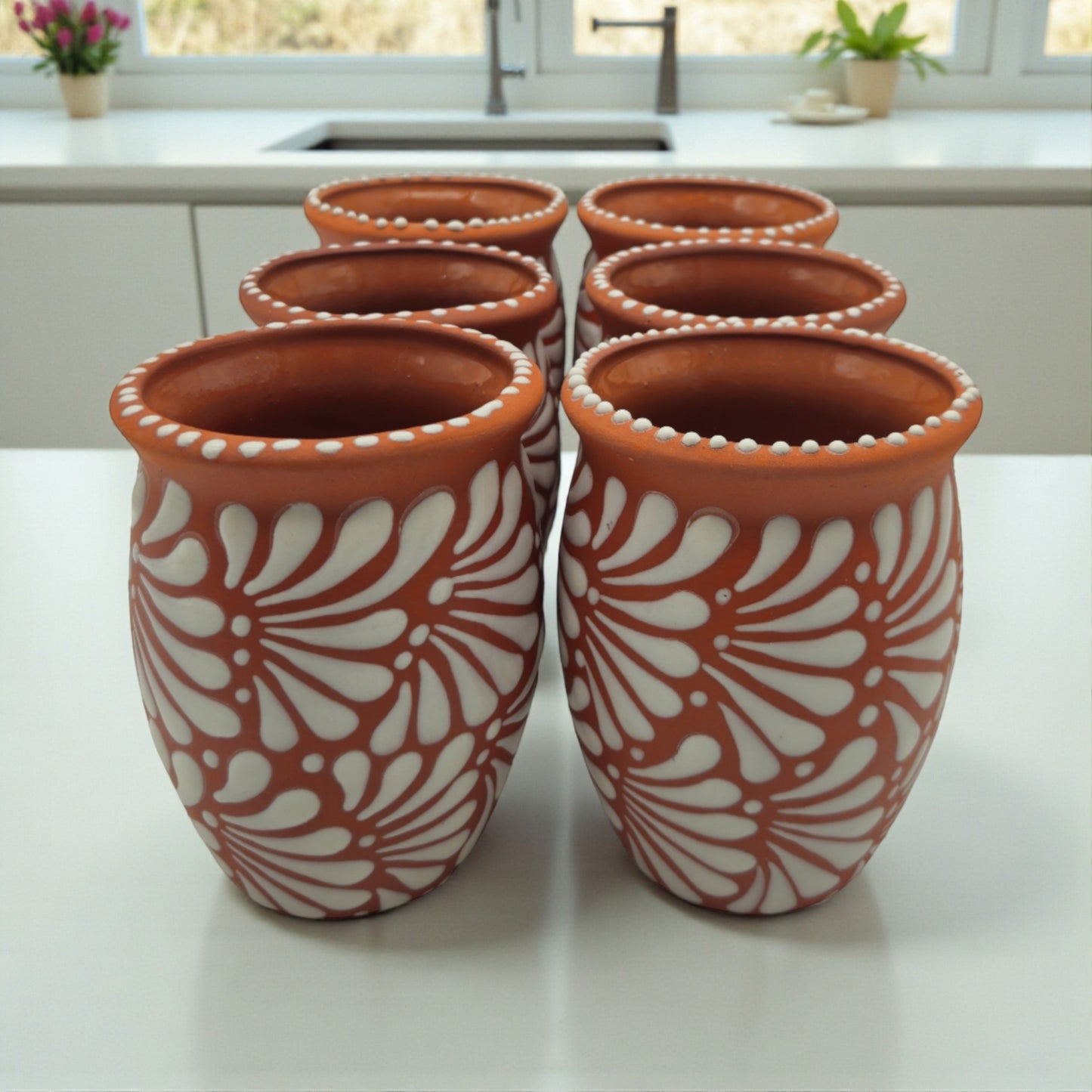 Terracotta Relief Cantarito | Handcrafted Mexican Pottery Cup