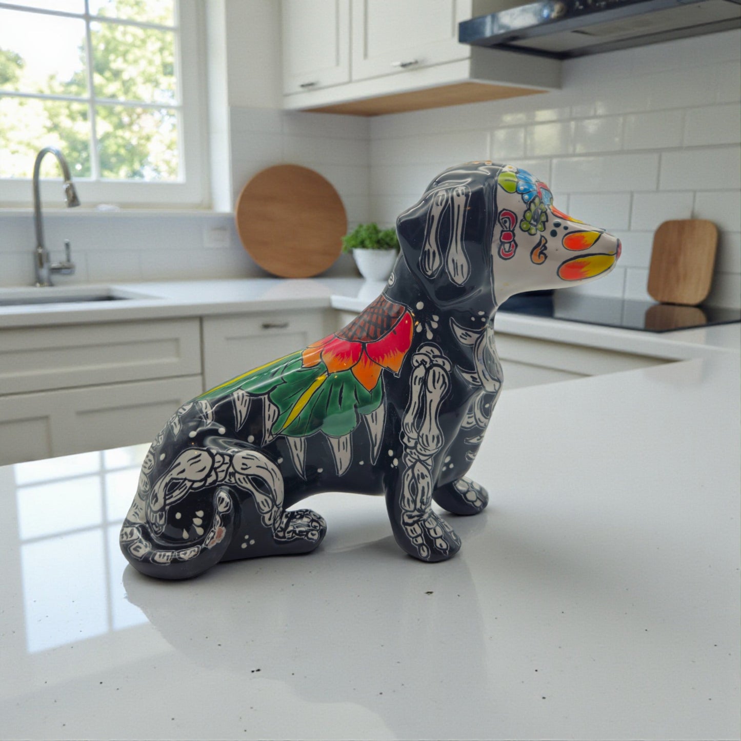 Talavera Dachshund Figurine | Day of the Dead Ceramic Dog