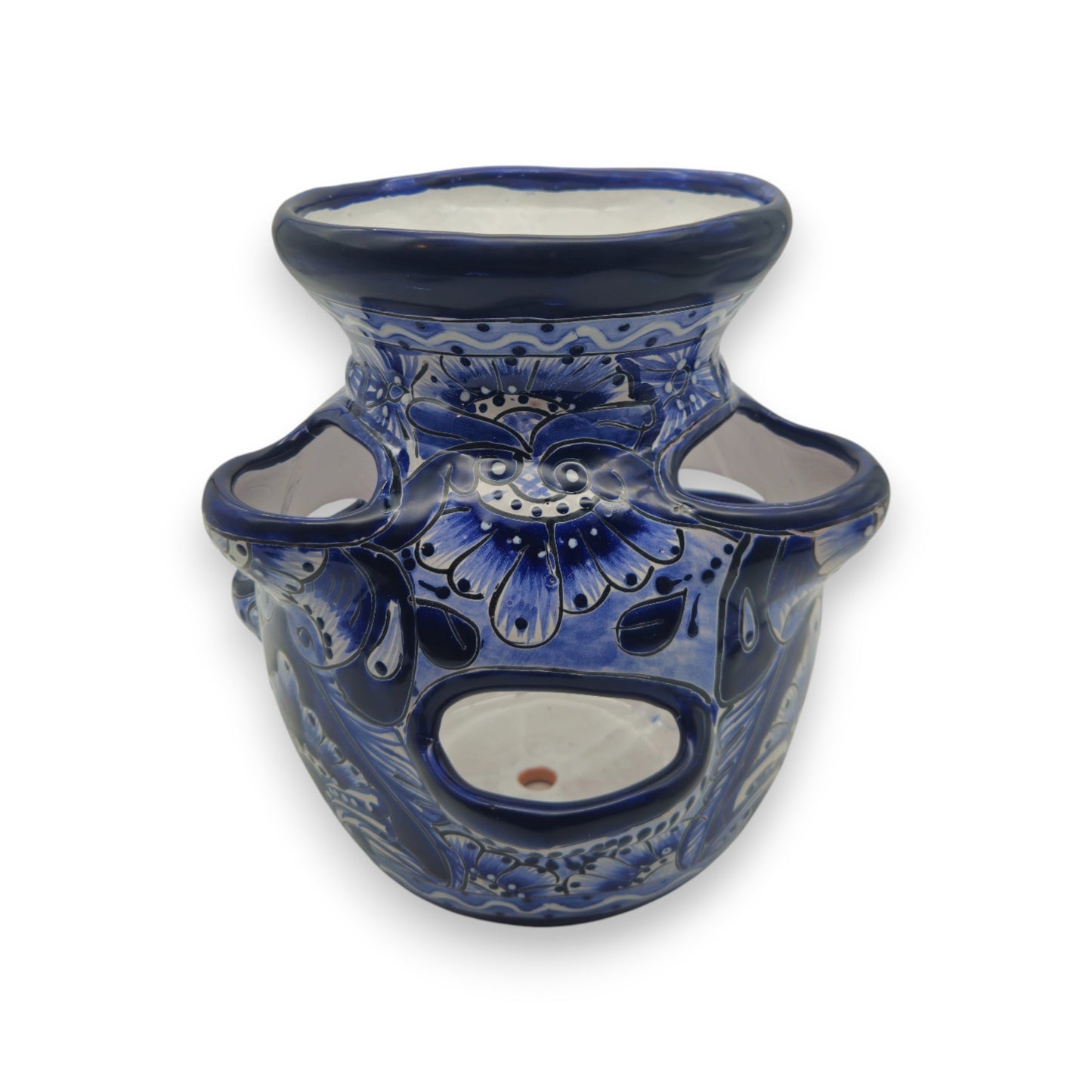 Blue & White Talavera Strawberry Planter | Handcrafted Mexican Pot