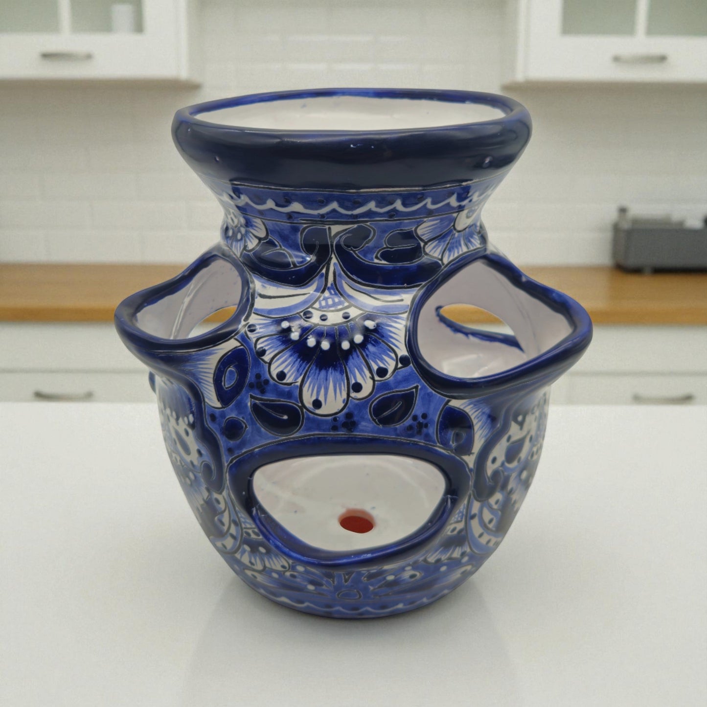 Blue & White Talavera Strawberry Planter | Handcrafted Mexican Pot