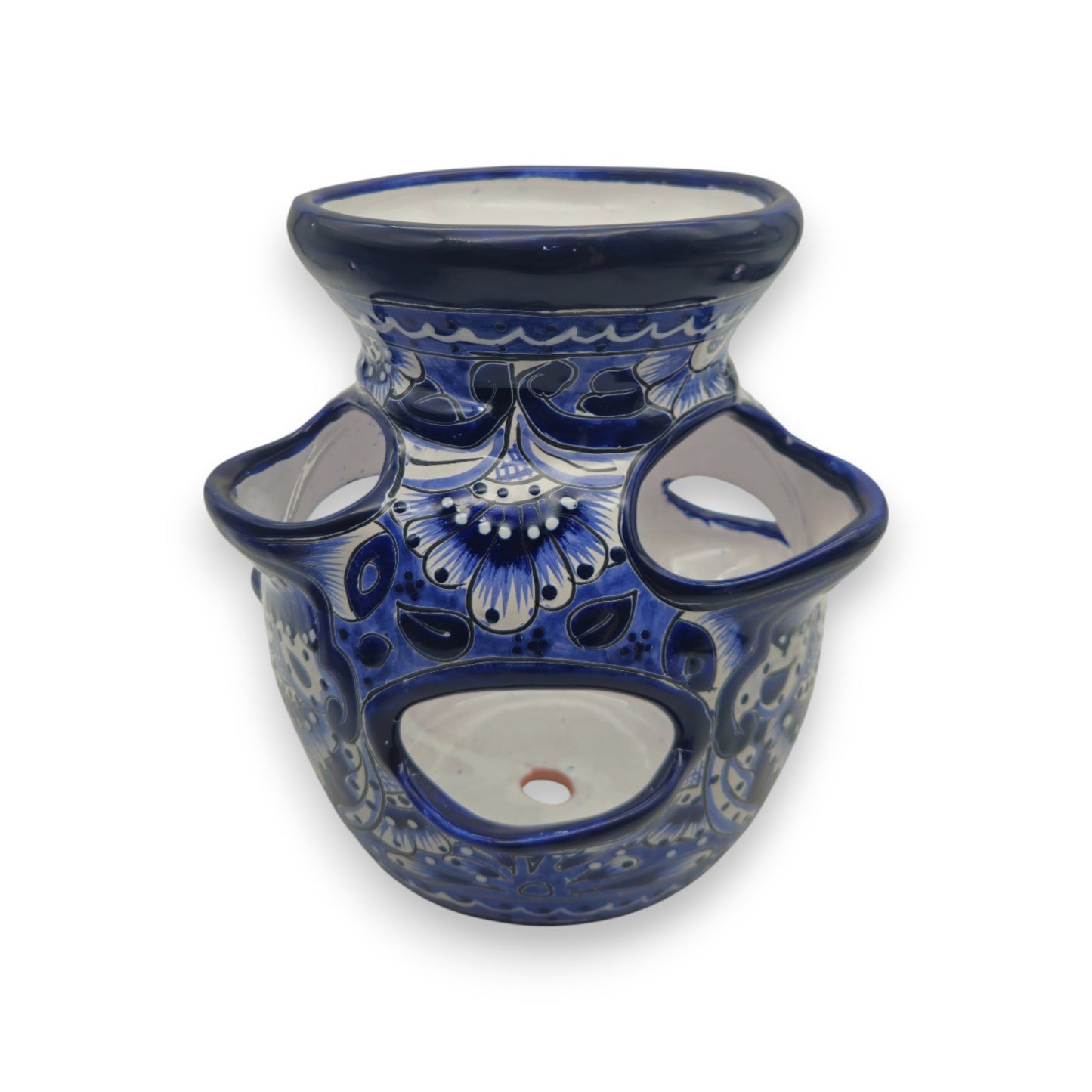 Blue & White Talavera Strawberry Planter | Handcrafted Mexican Pot
