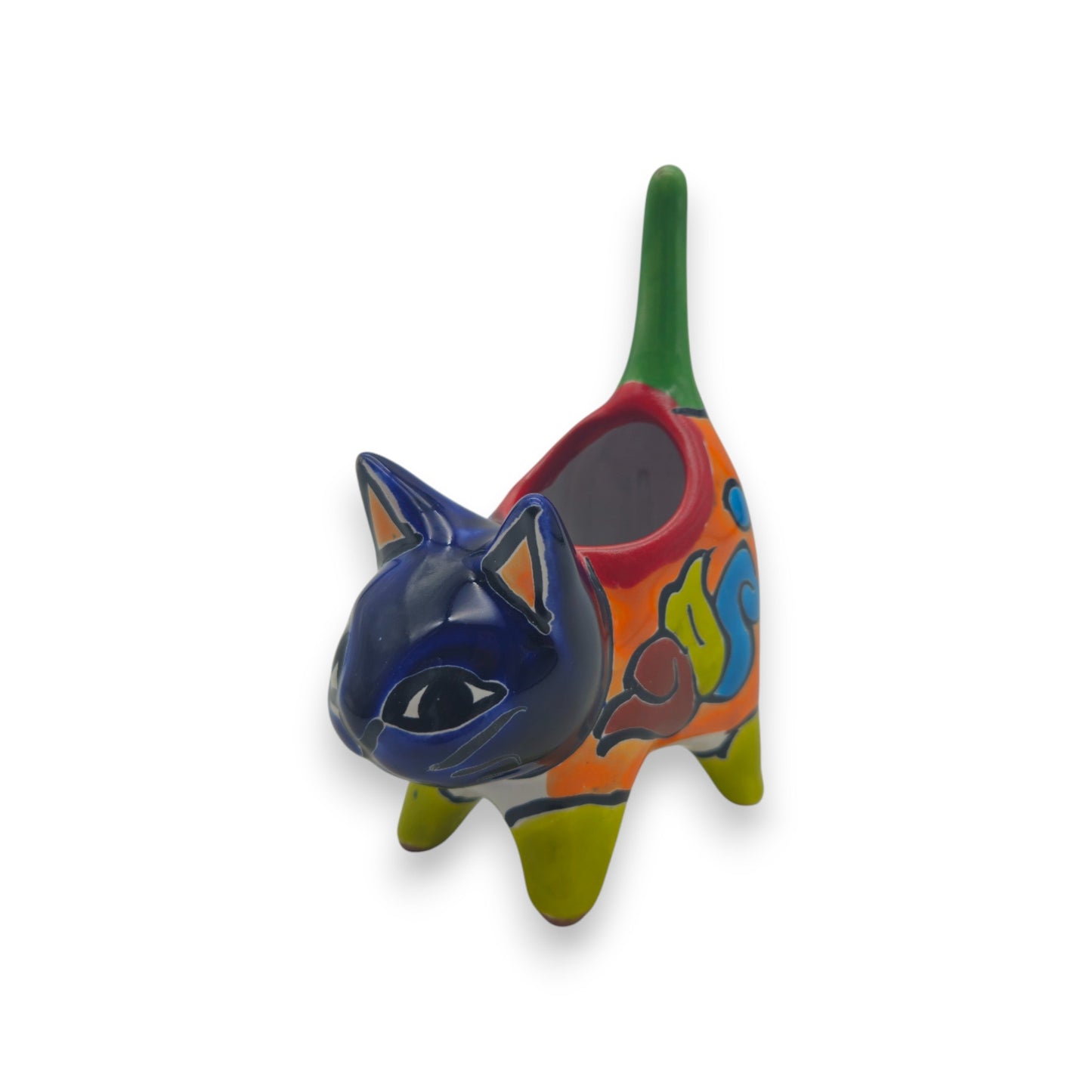 Vibrant Talavera Cat Planter | Handcrafted Mexican Pottery