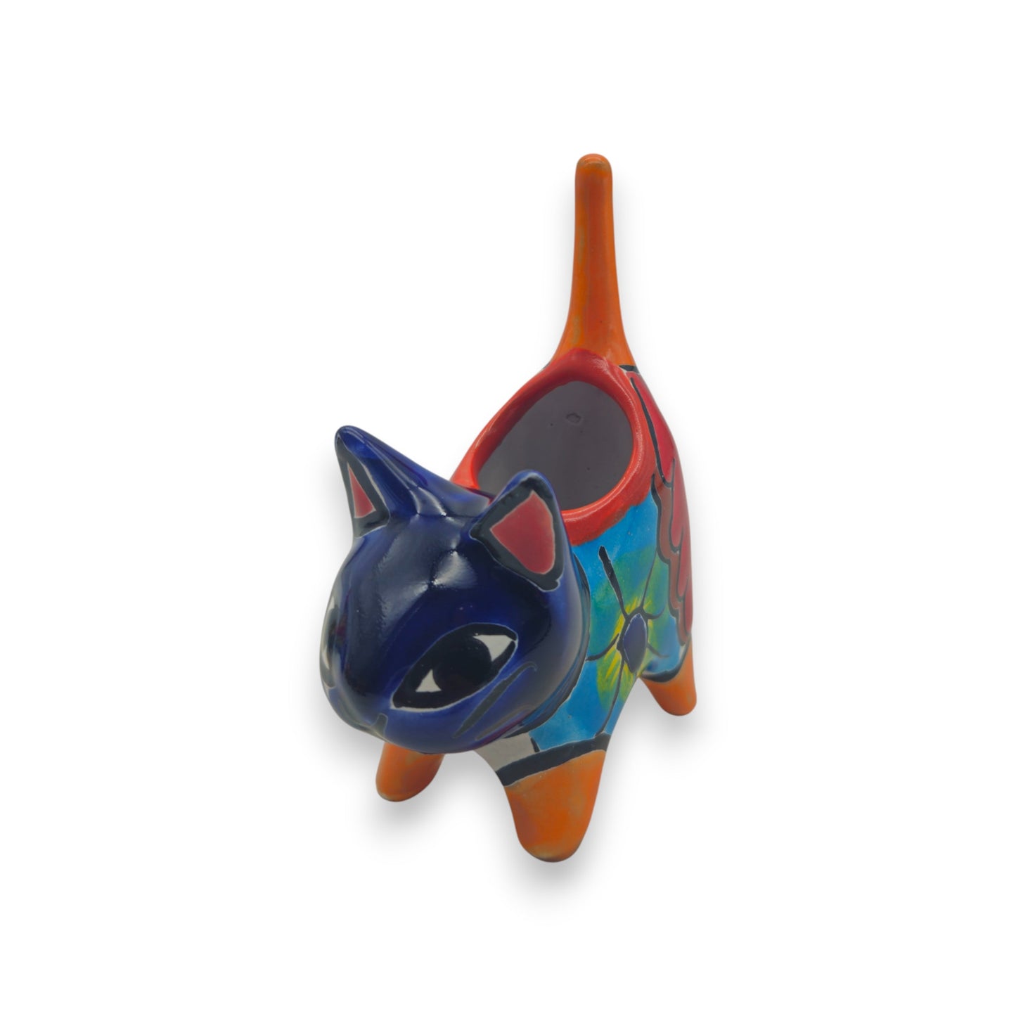 Vibrant Talavera Cat Planter | Handcrafted Mexican Pottery