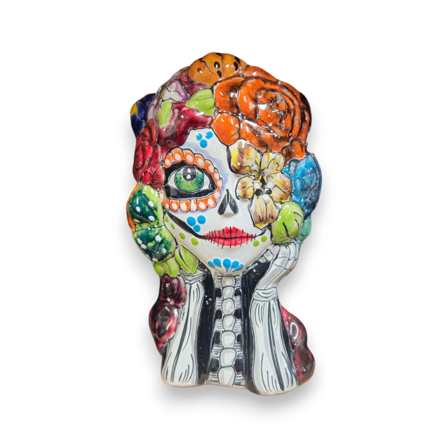Colorful Talavera Skull Planter | Hand-Painted Ceramic Pot