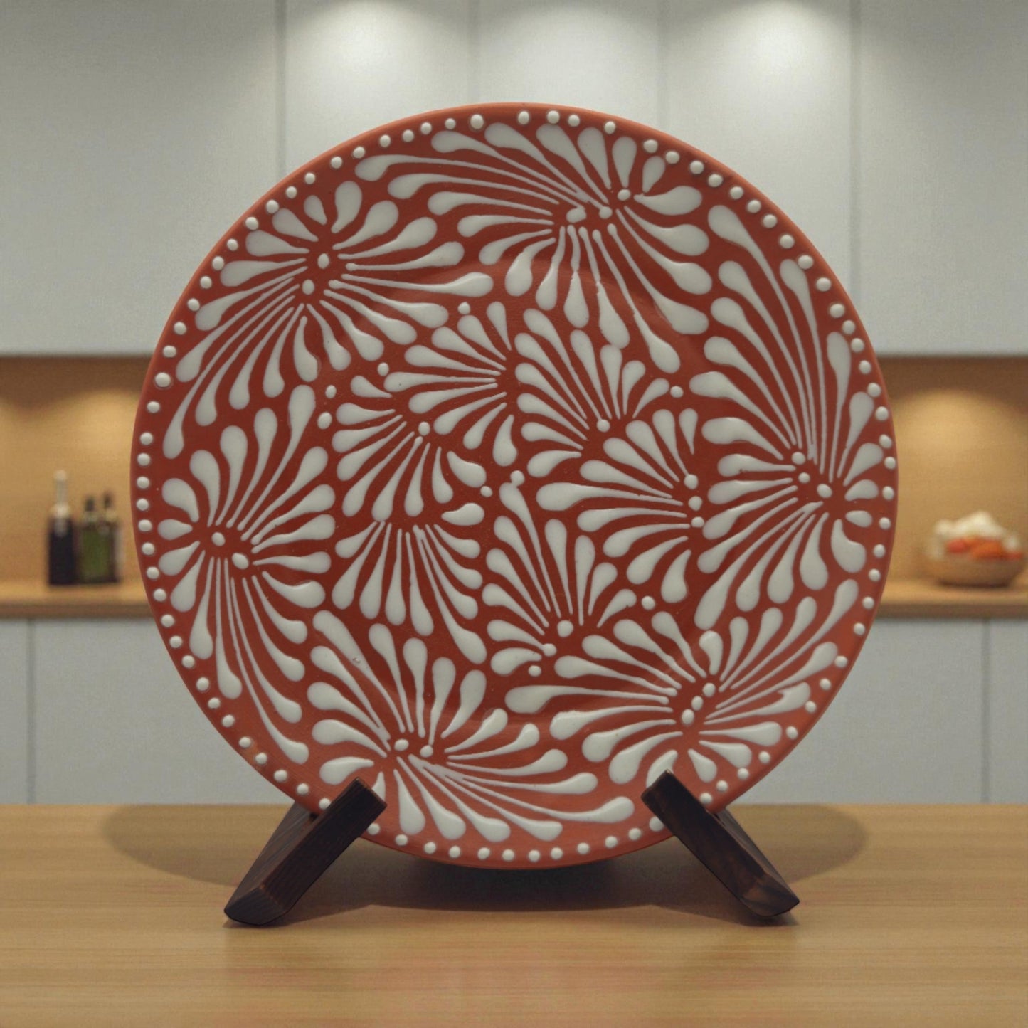 Set of 4 Brown & White Talavera Wall Plates | 11.5" Decorative  Plates