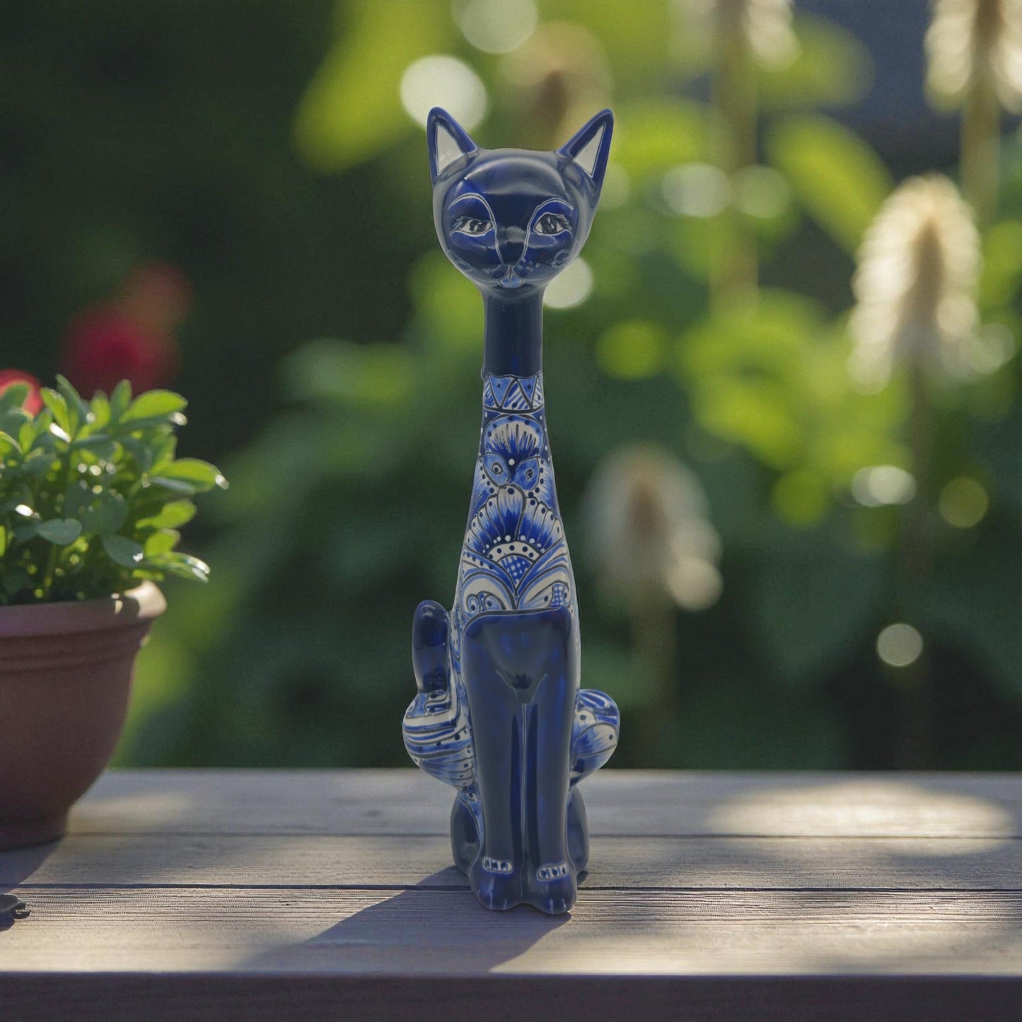 Colorful Talavera Cat Statue | Handcrafted Mexican Art
