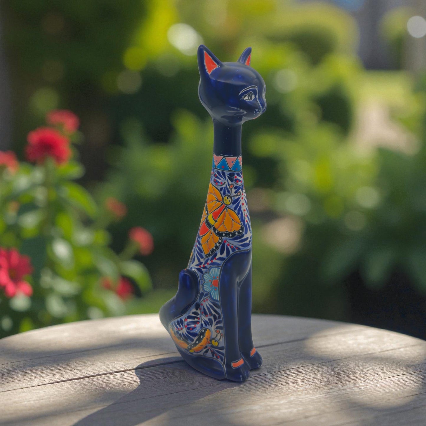 Colorful Talavera Cat Statue | Handcrafted Mexican Art