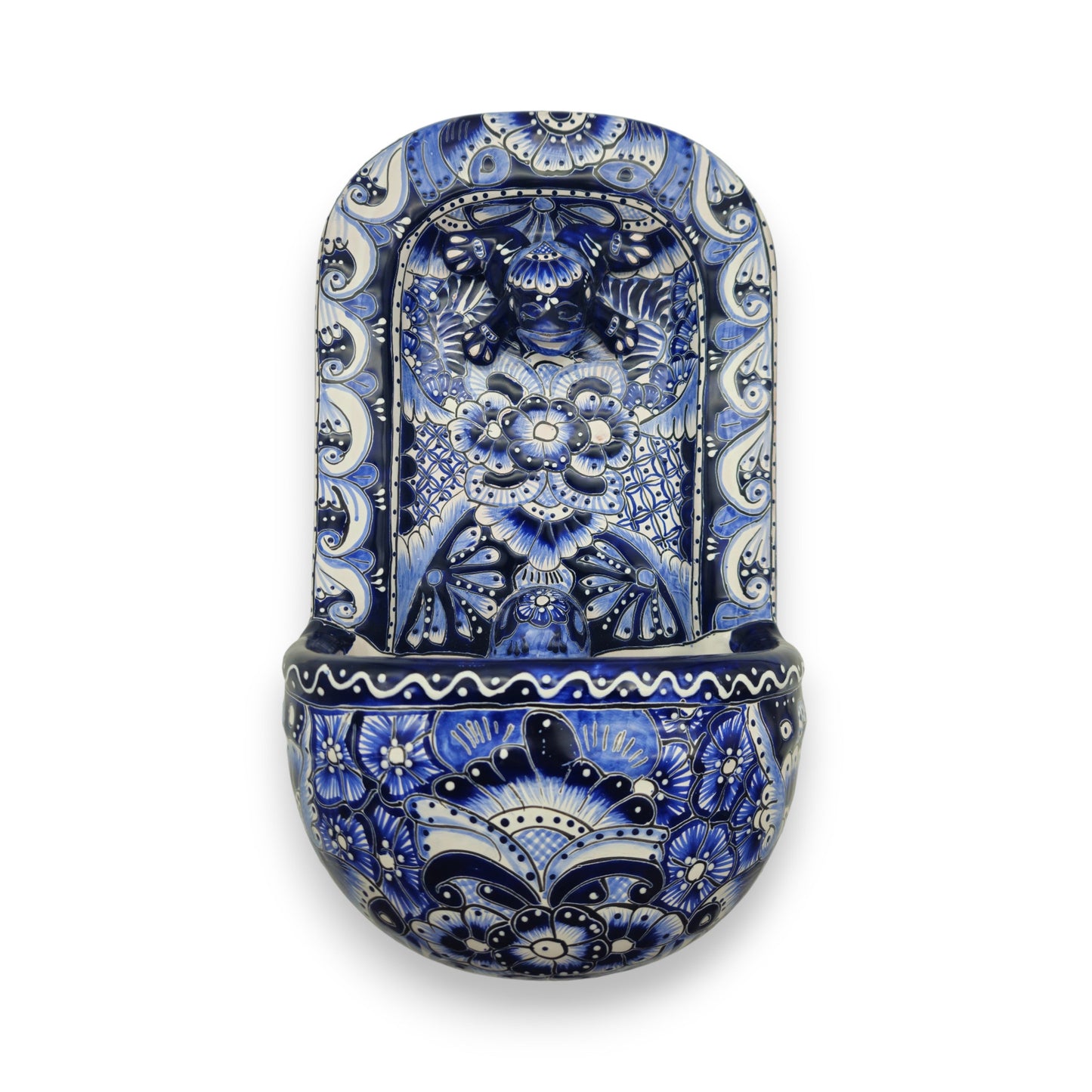 Blue & White Talavera Wall Fountain | Handcrafted Mexican Ceramic