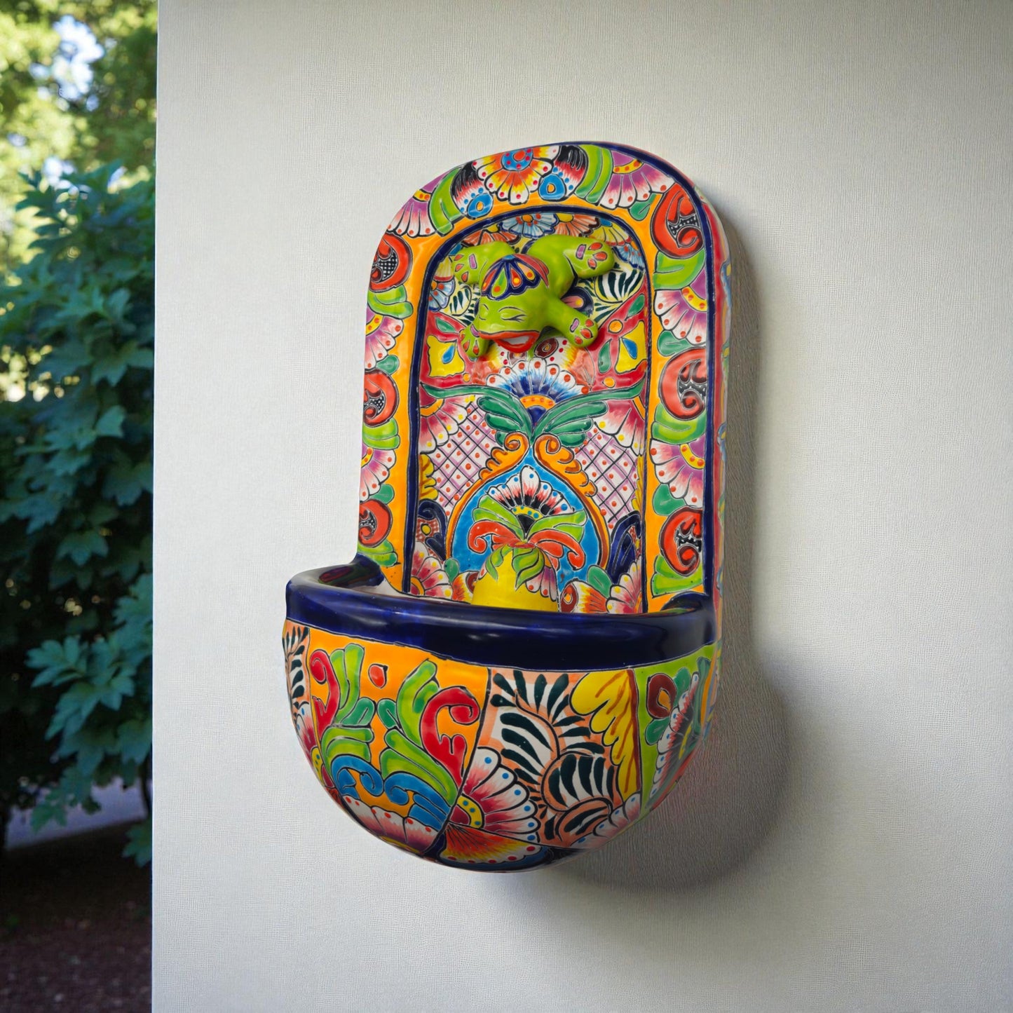 Colorful Talavera Wall Fountain | Mexican Ceramic Water Feature
